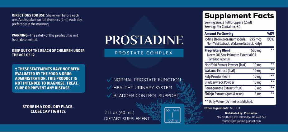 Prostadine Supplement Facts Label